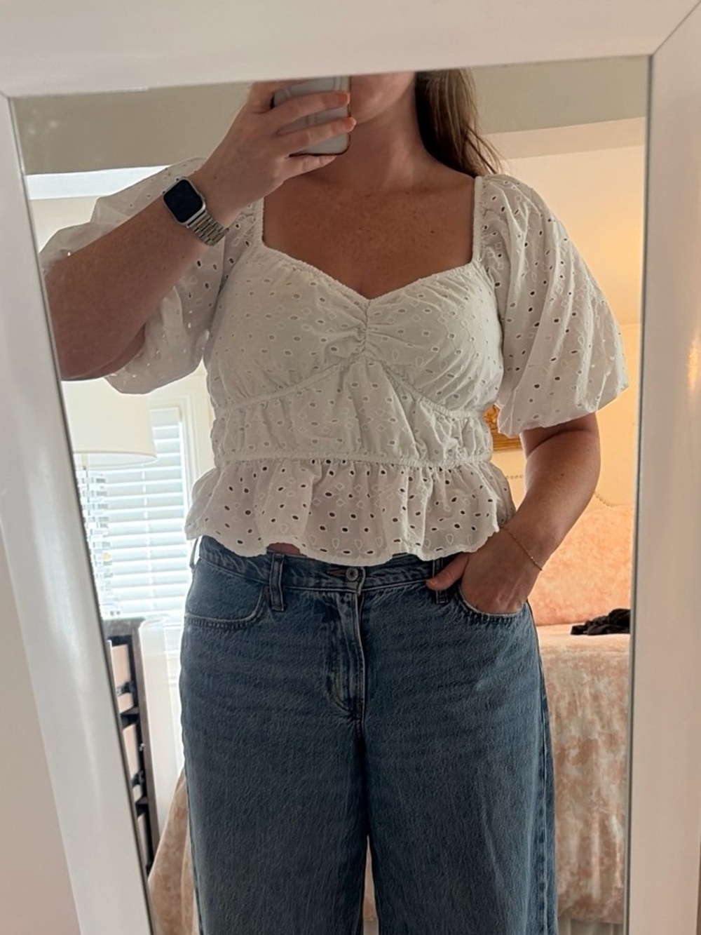 a new day Women's white eyelet blouse